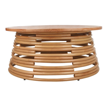 Zeke Rattan Coffee Table with Wood Top