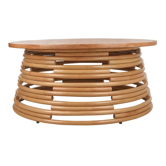 Zeke Rattan Coffee Table with Wood Top
