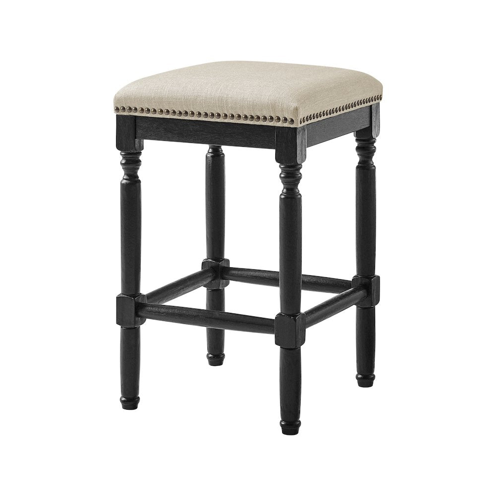 Ernie Linen Counter Stool Black Wood Legs, (Set of 2)