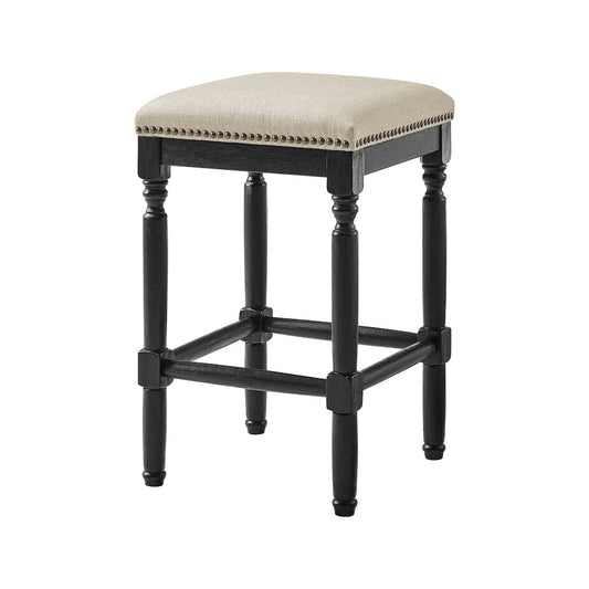 Ernie Linen Counter Stool Black Wood Legs, (Set of 2)