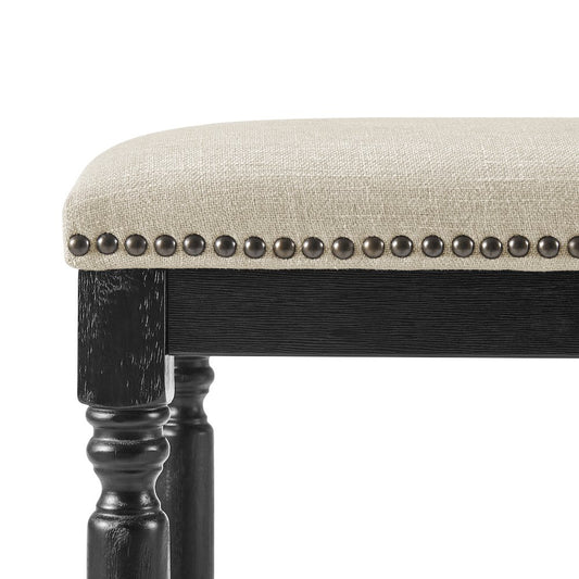 Ernie Linen Counter Stool Black Wood Legs, (Set of 2)