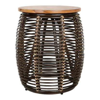 Iris Rattan Side/End Table with Wood Top