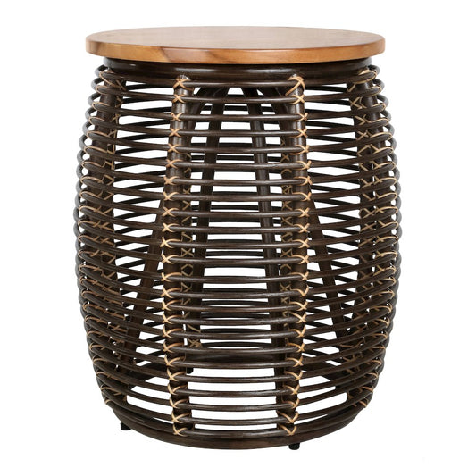 Iris Rattan Side/End Table with Wood Top