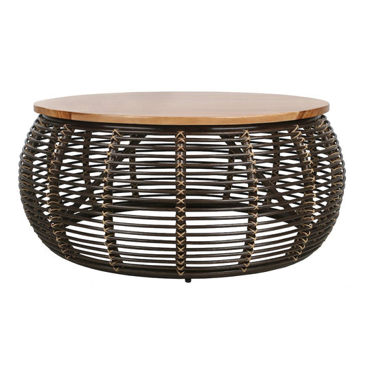 Iris Rattan Coffee Table with Wood Top