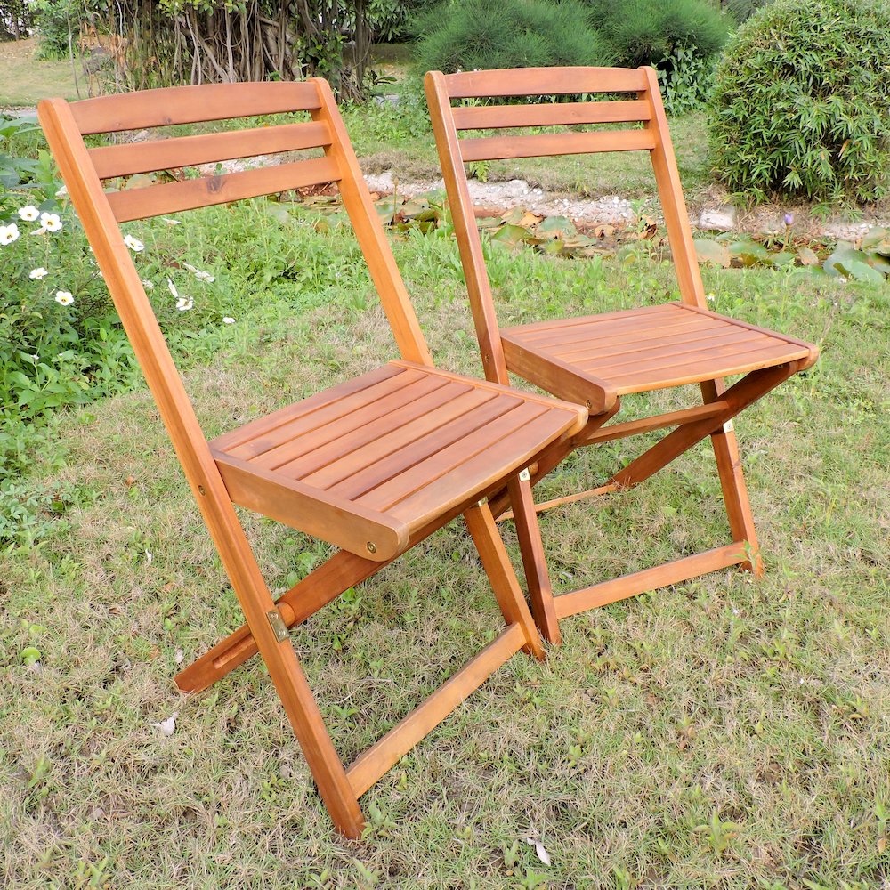 Acacia Wood Folding Chairs (Set of 2), Stain