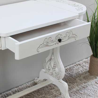 Windsor Carved Wood Writing Table with Flip-up Drawers