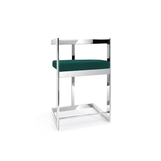 Bar stool, 30'' with Green cushion and stainless steel base