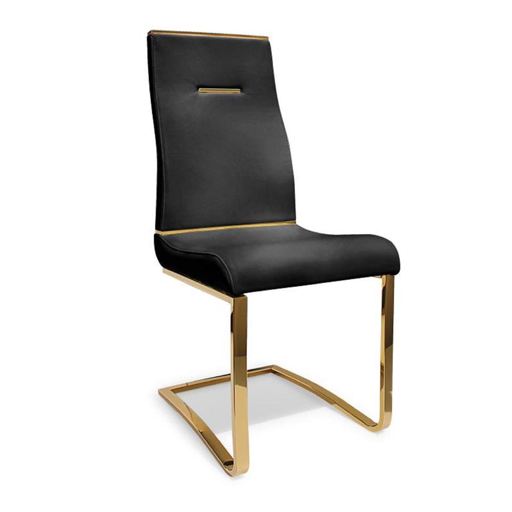 Dining Chair, Black Seat With Brushed Gold Base, Set Of 2