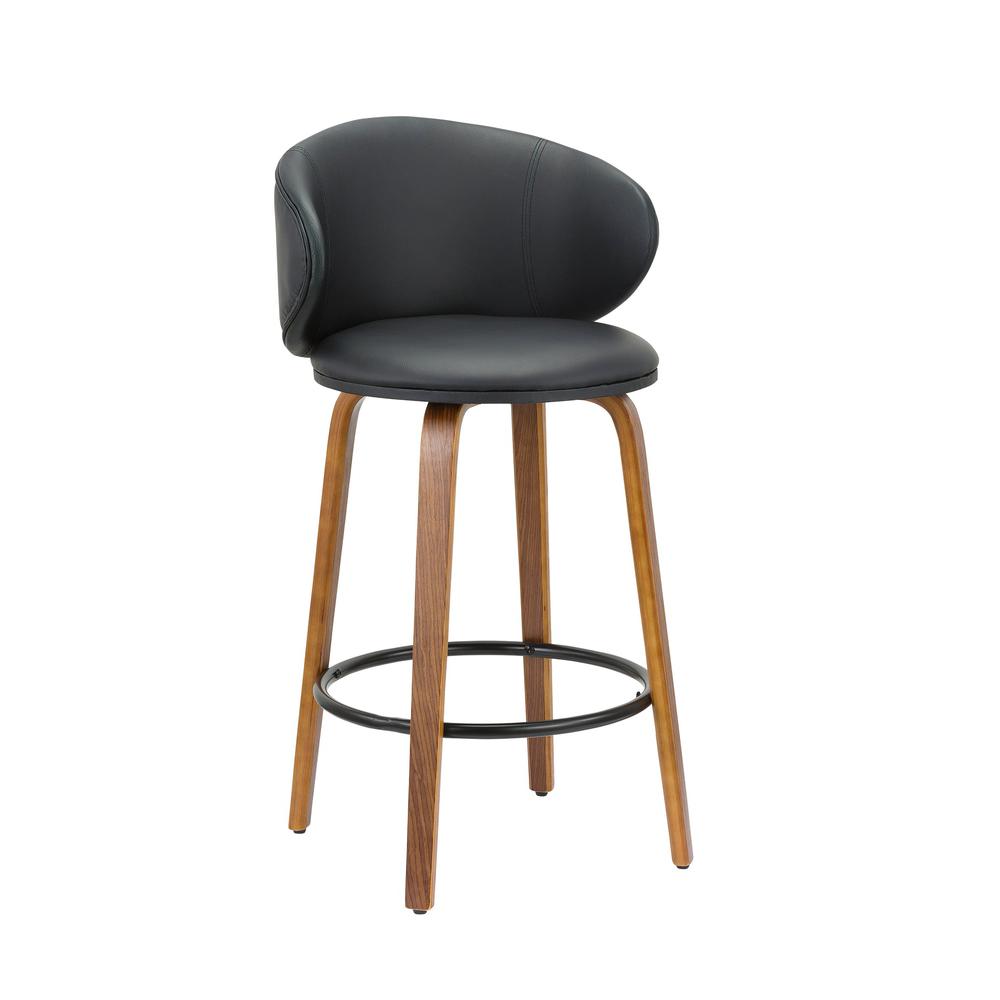 26''H Pu Stool With Wood Leg, Set Of 2