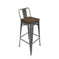 Metal Barstool W/ Backrest+Wood Seat, Natural, Set Of 4