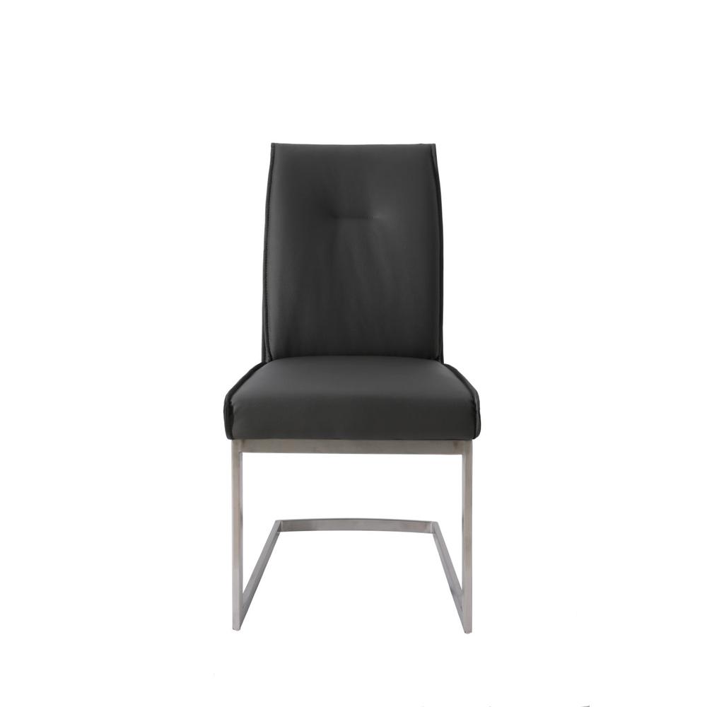 Dining Chair With Pu Seat And Brushed Stainless Steel Leg, Set Of 2
