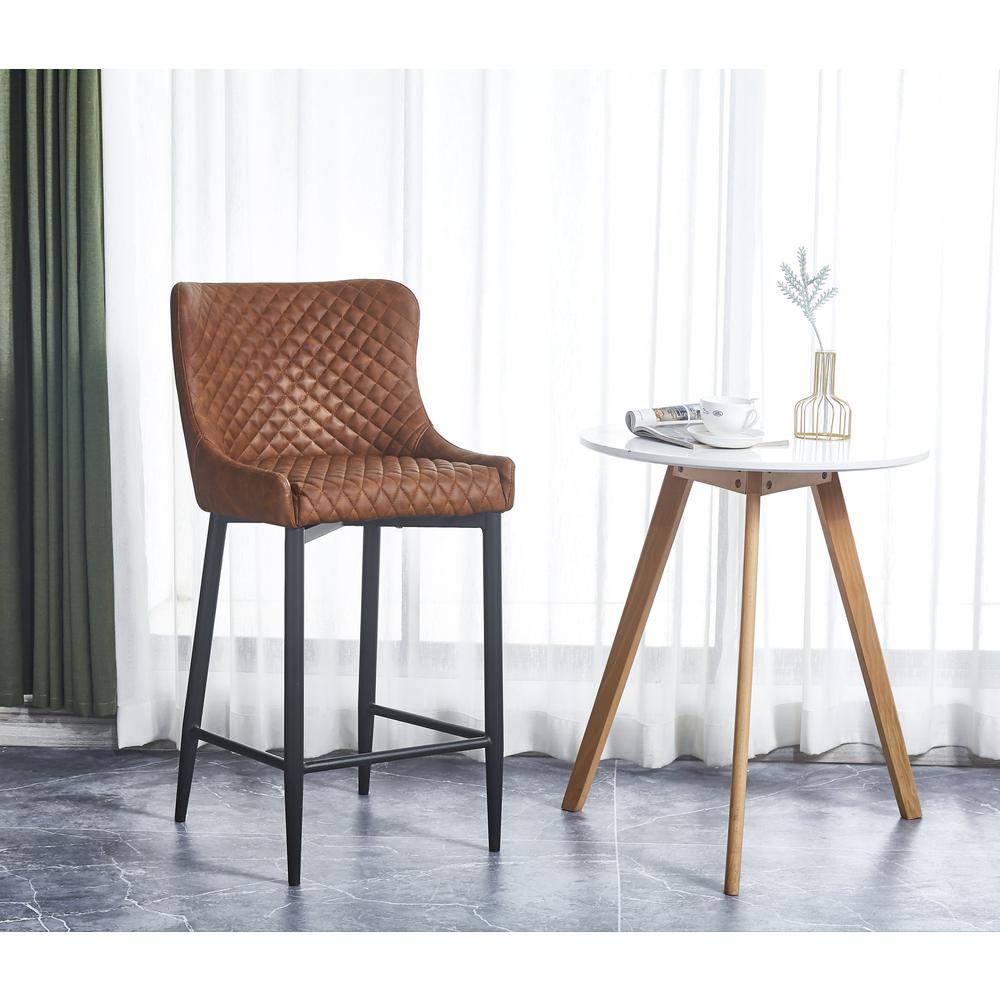 Upholstered Barstool W/ Tufted Seat And Back, Cognac 26", Set Of 2