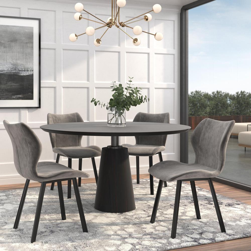 Fabric Dining Chair/Black Legs, Grey Velvet, Set Of 4