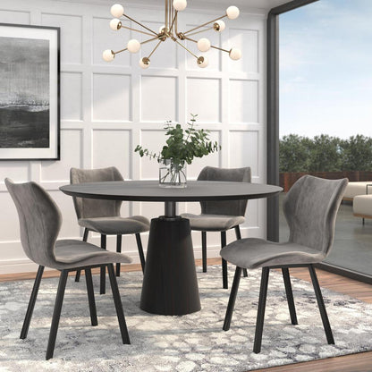 Fabric Dining Chair/Black Legs, Grey Velvet, Set Of 4