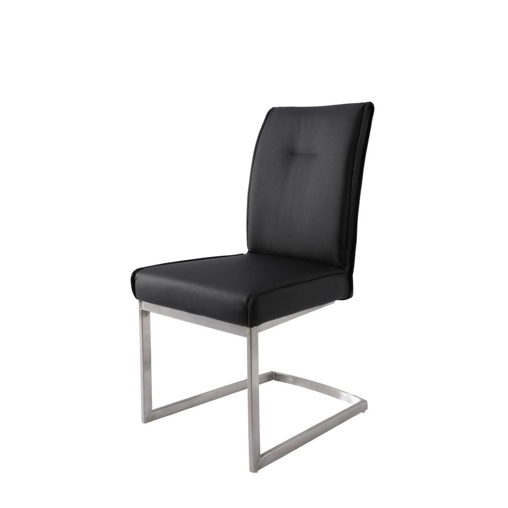 Dining Chair With Pu Seat And Brushed Stainless Steel Leg, Set Of 2