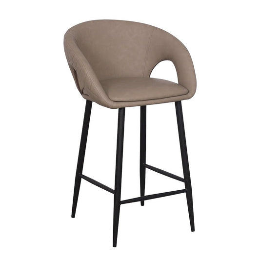 Set of 2 Quilted Taupe Faux Leather Counter Stools