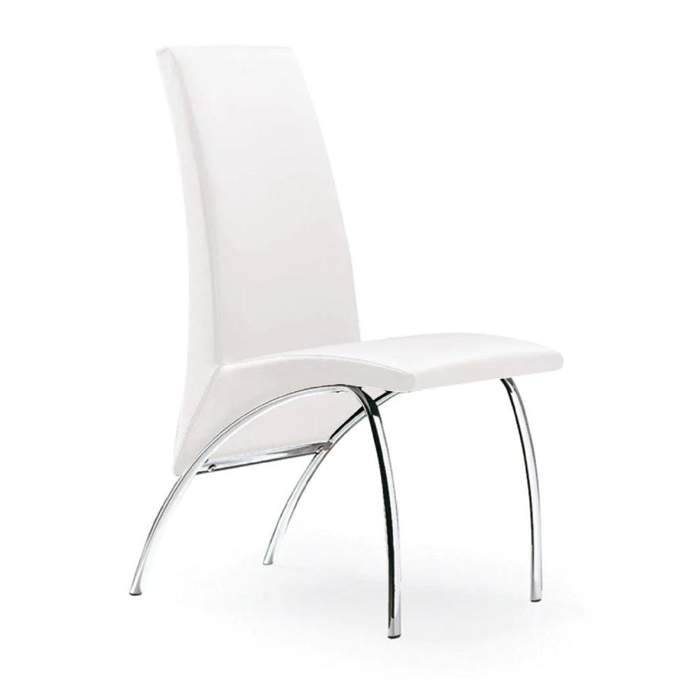 Chair,White Pu Chrome Leg, Set Of 2