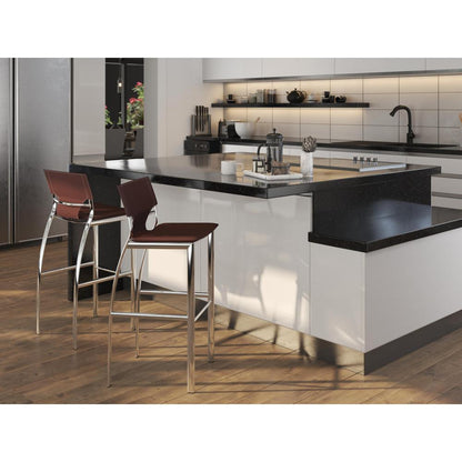 Metal Bar Stool W/ Brown Cushion, 29'' Seat High, Set Of 2