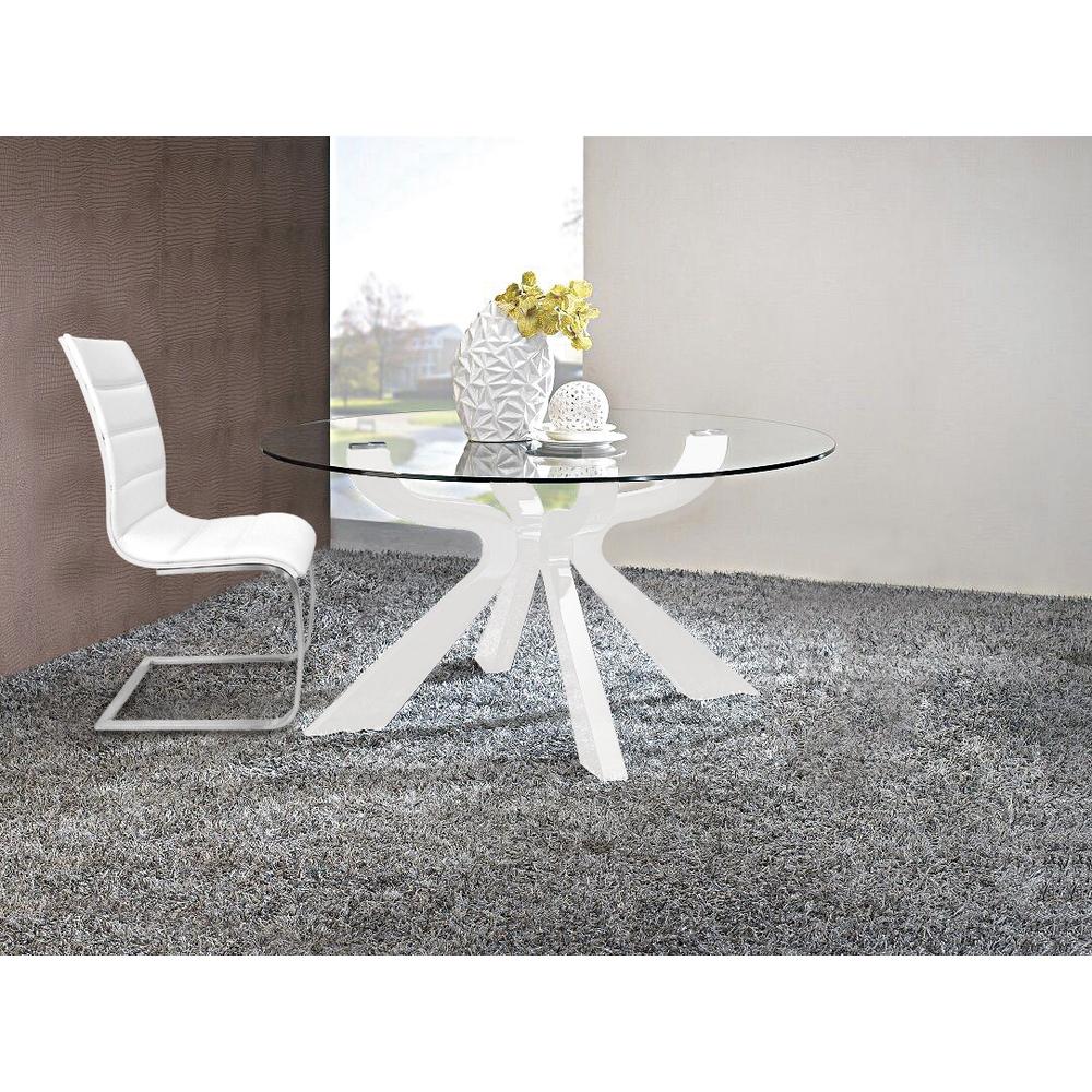 D.Chair,White Lacquer Back,White Pu/S.S.Base, Set Of 2