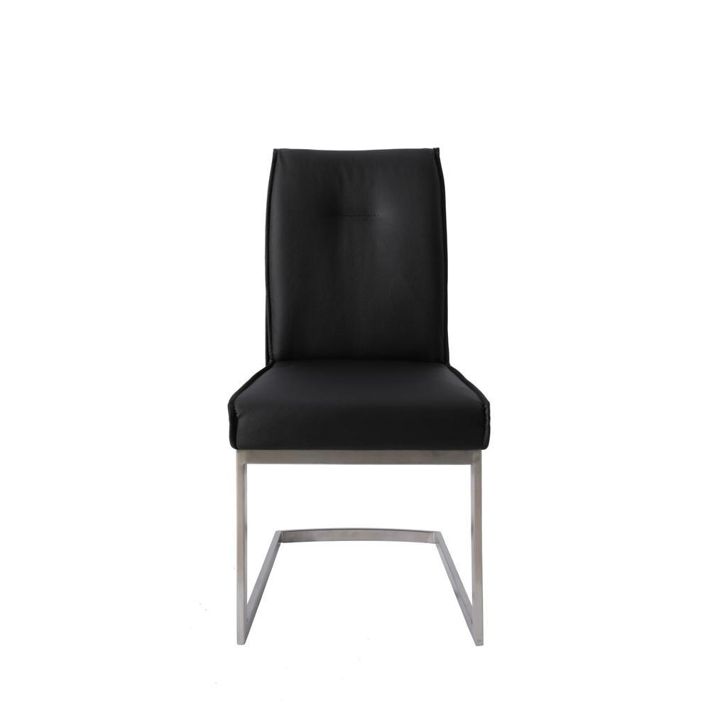 Dining Chair With Pu Seat And Brushed Stainless Steel Leg, Set Of 2