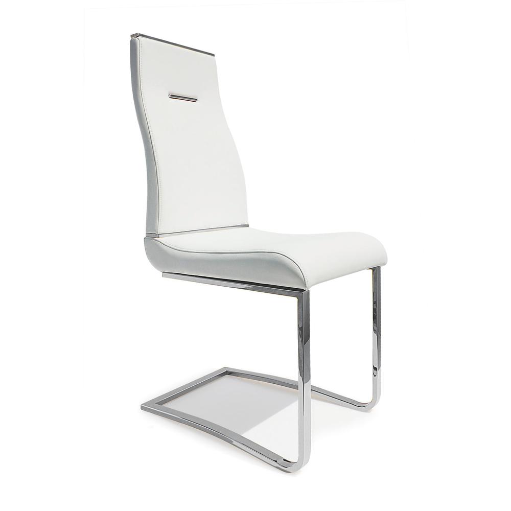 Dining Chair, White Seat With Stainless Steel Base, Set Of 2