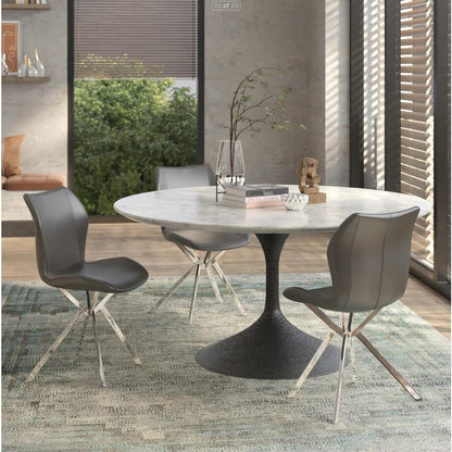 Dining Chair W/ Gray Seat And Chrome Legs, Set Of 4