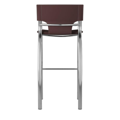 Dark Brown Leather Bar Stool, Chrome Base, 25"Seat High, Set Of 2