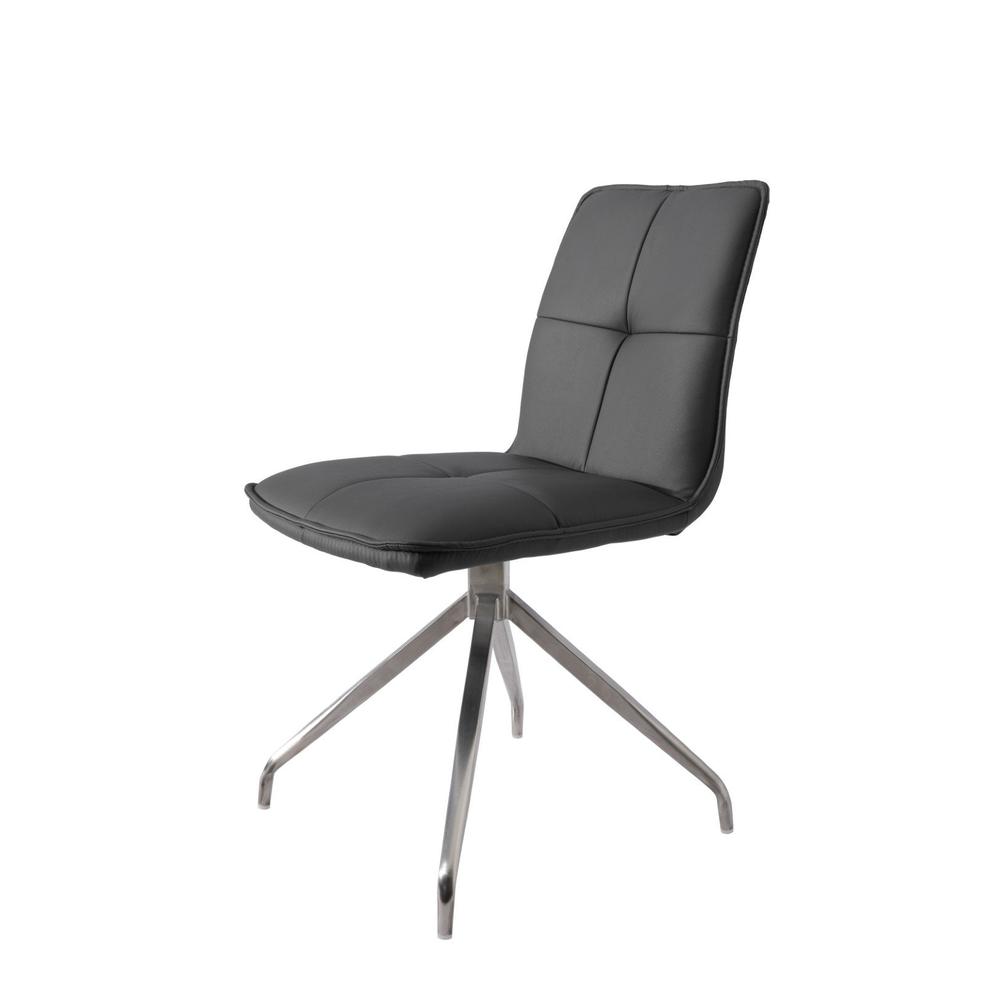 Dining Chair With Pu Seat And Brushed Stainless Steel Leg, Set Of 2