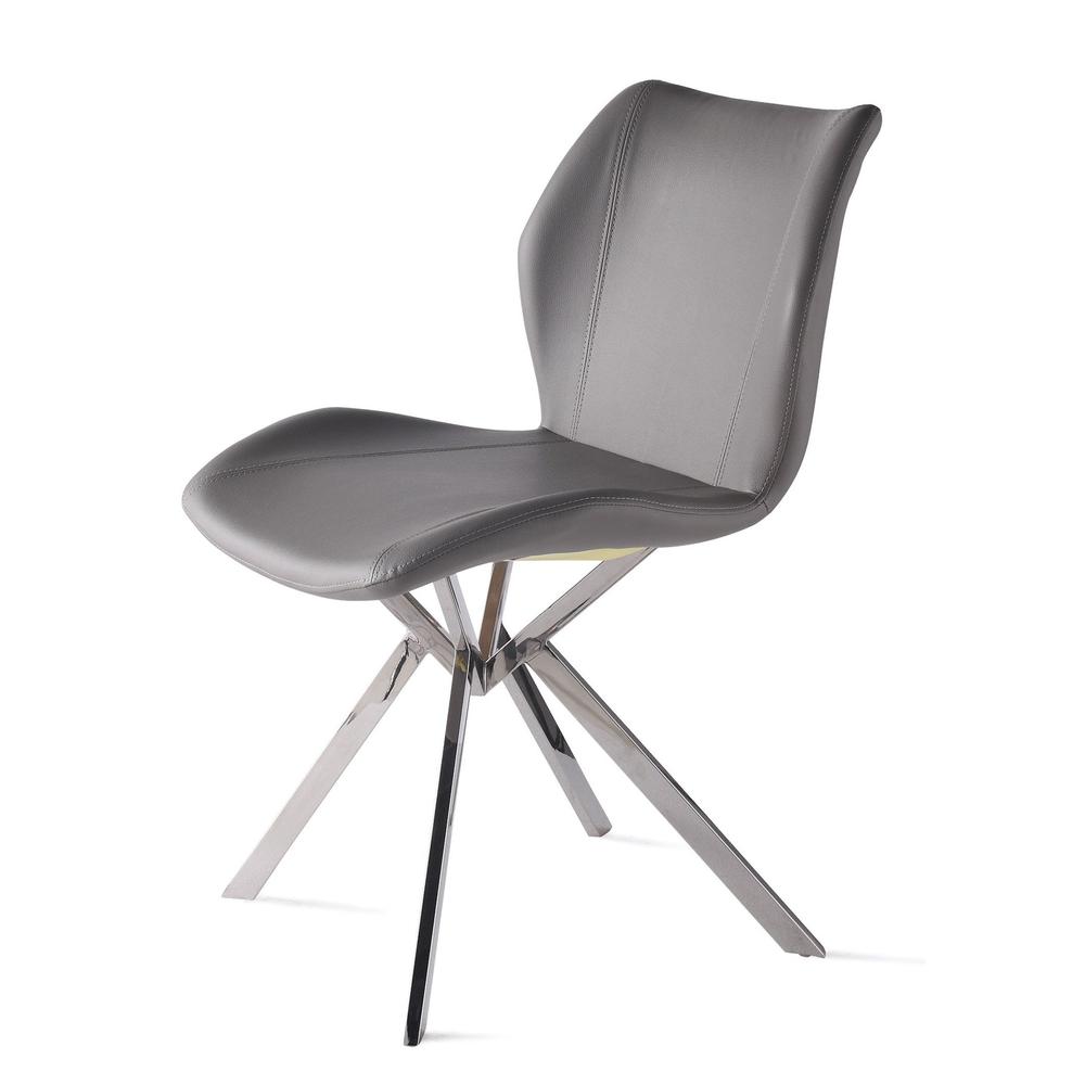 Dining Chair W/ Gray Seat And Chrome Legs, Set Of 4