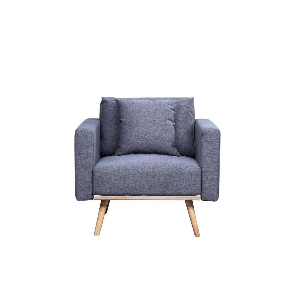 Easton Dark Gray Linen Fabric Chair with USB Charging Ports Pockets & Pillows
