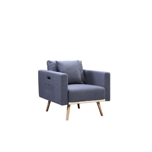Easton Dark Gray Linen Fabric Chair with USB Charging Ports Pockets & Pillows