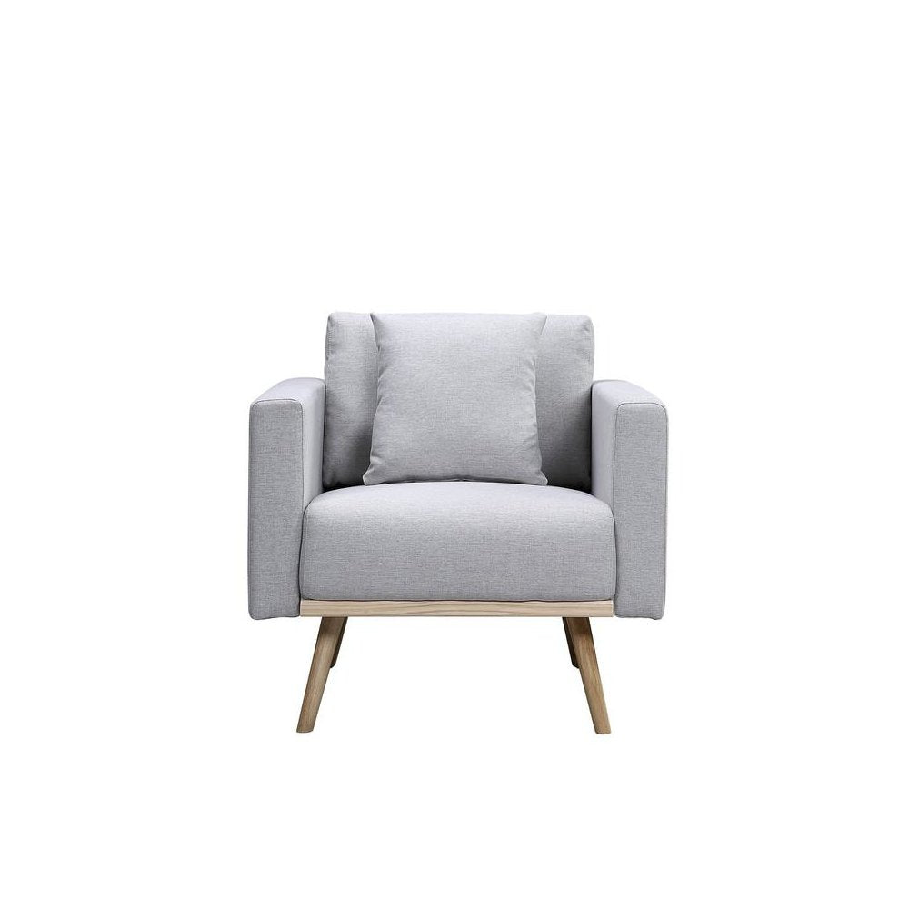Easton Light Gray Linen Fabric Chair with USB Charging Ports Pockets & Pillows