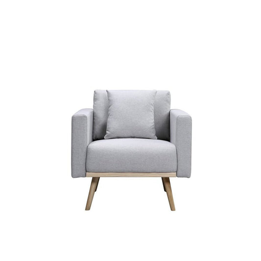 Easton Light Gray Linen Fabric Chair with USB Charging Ports Pockets & Pillows