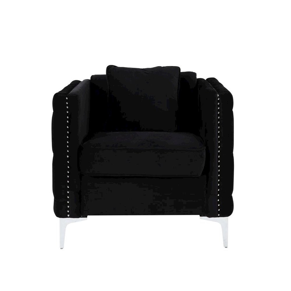 Bayberry Black Velvet Chair with 1 Pillow