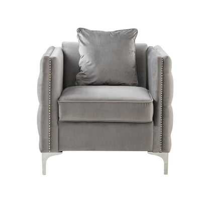Bayberry Gray Velvet Chair with 1 Pillow