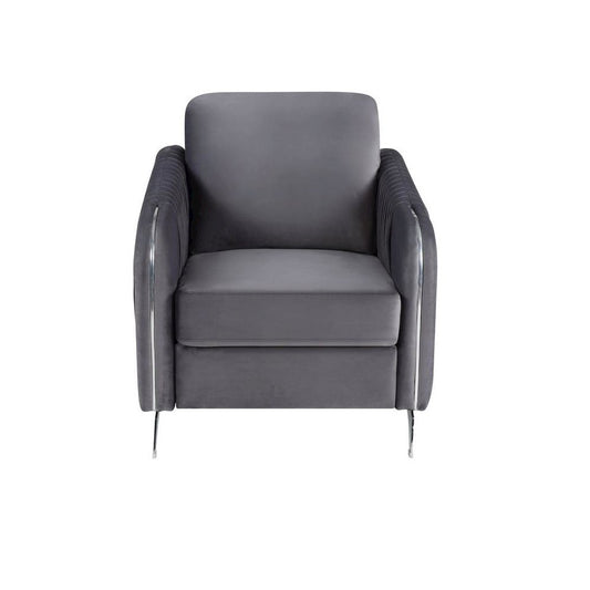Hathaway Gray Velvet Modern Chic Accent Armchair