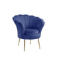 Angelina Blue Velvet Scalloped Back Barrel Accent Chair with Metal Legs