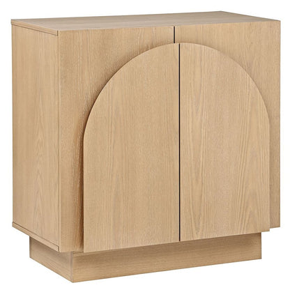 Questa Scandinavian Mid-Century 2-Door Cabinet with Arch Handles, Light Oak