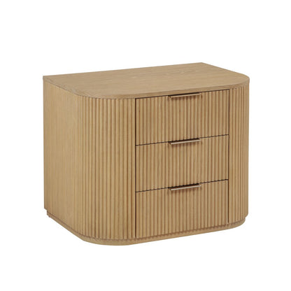 30" Wide Modern Fluted 3-Drawer Nightstand Mid Century, Light Oak