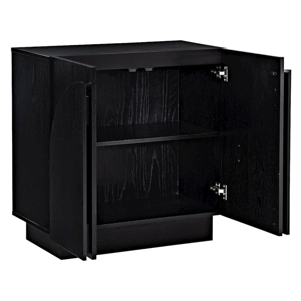 Questa Scandinavian Mid-Century 2-Door Cabinet with Arch Handles, Black