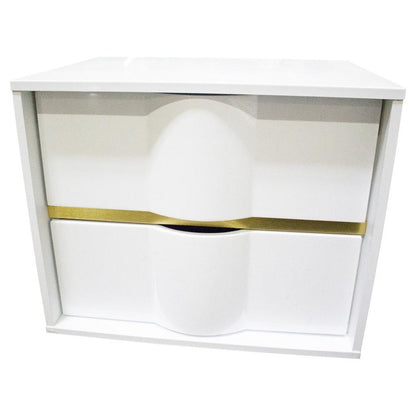 Best Master Havana 2-Drawer Poplar Wood Bedroom Nightstand in White/Gold Trim