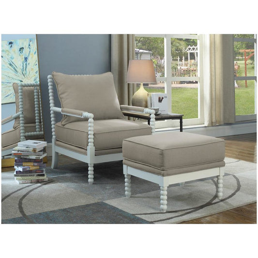 Best Master West Palm Solid Wood Living Room Accent Chair in Beige/White