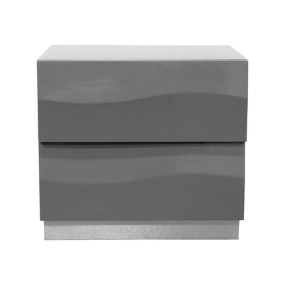 Best Master Leon 2-Drawer Poplar Wood Bedroom Nightstand in Gray High Gloss