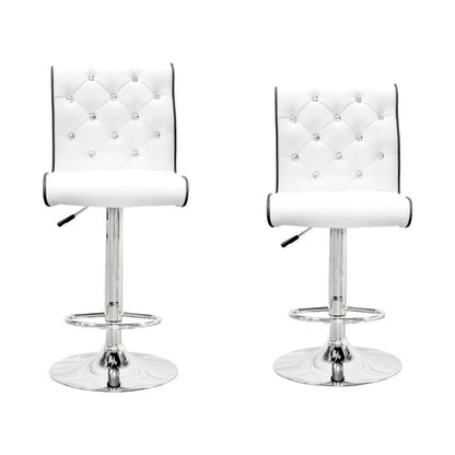Best Master Swivel Bar Stool with Crystal and Tufted Look in White (Set of 2)