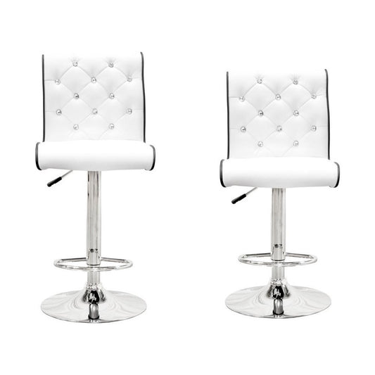 Best Master Swivel Bar Stool with Crystal and Tufted Look in White (Set of 2)