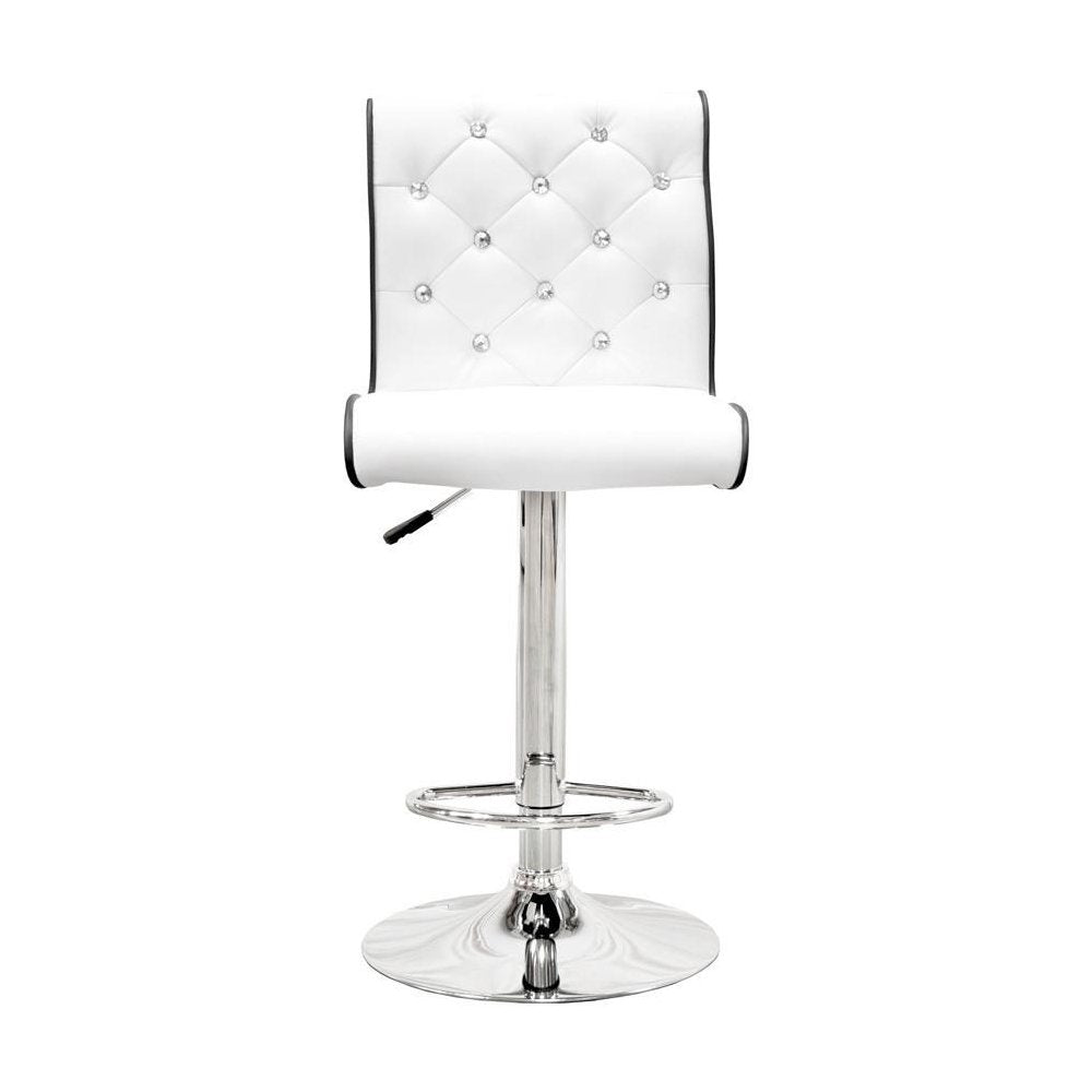 Best Master Swivel Bar Stool with Crystal and Tufted Look in White (Set of 2)