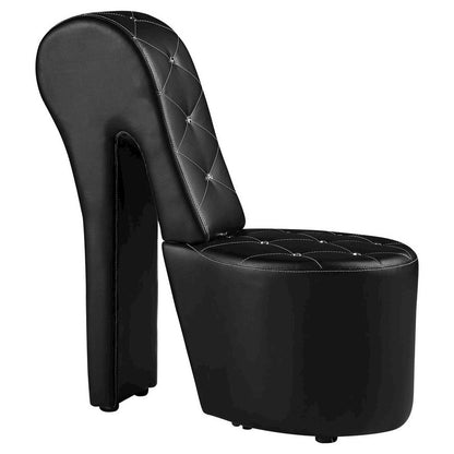 Best Master High Heel Faux Leather Crystal Studs Shoe Chair in Black