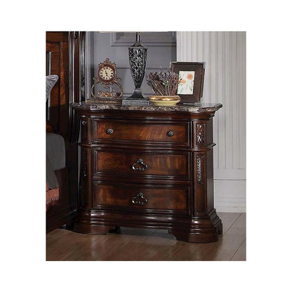 Best Master Barney's Traditional Wood Bedrooom Nightstand in Walnut w/Marble Top