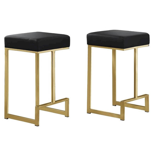 Dorrington Modern Faux Leather Backless Bar Stool in Black/Gold (Set of 2)