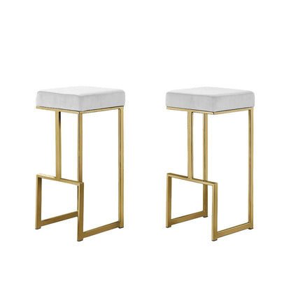 Dorrington Modern Velvet Backless Bar Stool in White/Gold (Set of 2)
